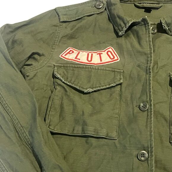 Topshop Olive Green Cotton Patches Button Front Military Jacket Size 4 - Picture 3 of 14